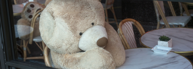 peluche terrasse de restaurant
